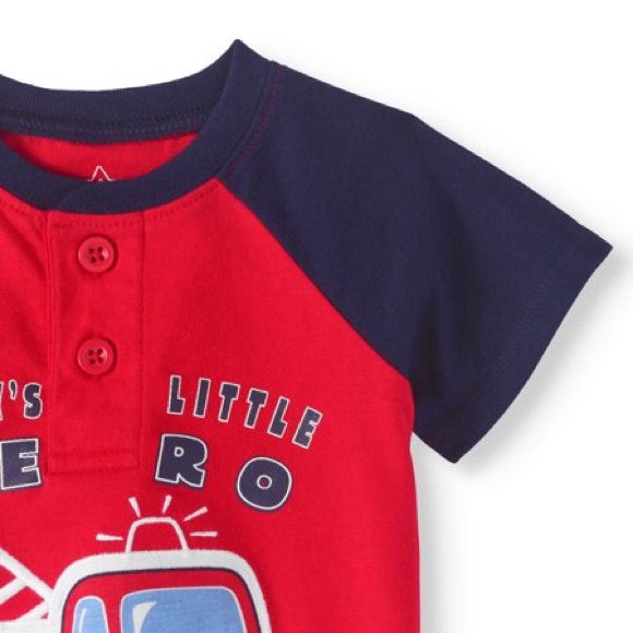 NWT Henley Short Sleeve Firetruck Top Shirt 6-9mo - Picture 2 of 3